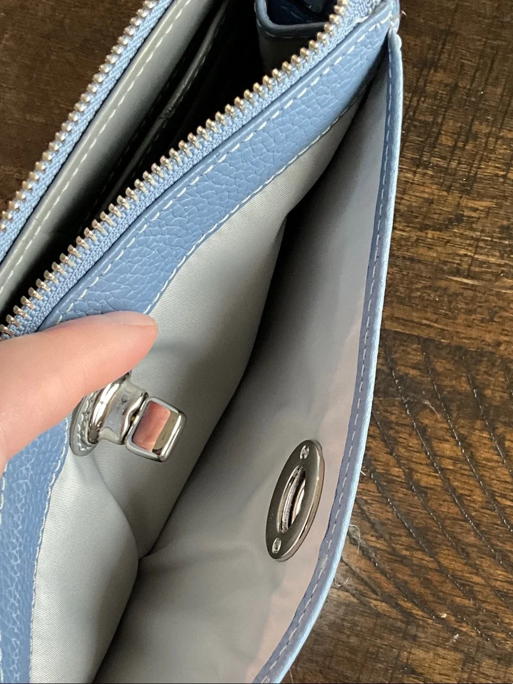 Coach Powder Blue Pebbled Leather Crossbody with Matching Wristlet